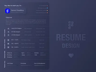 Personal Resume - Soft UI a4 about black and white cv dark resume dark theme dark ui minimal mobile modern page resume skeuomorphism skills soft ui softui typography ui uiux ux