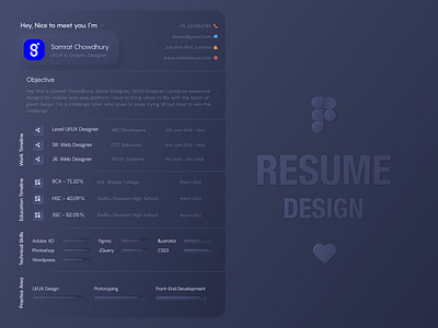 Personal Resume - Soft UI a4 about black and white cv dark resume dark theme dark ui minimal mobile modern page resume skeuomorphism skills soft ui softui typography ui uiux ux