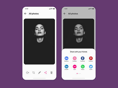 Social Share #010 #DailyUI app clean dailyui dailyui010 design interface minimal mobile app photo editor photo sharing share share button social social media social share ui