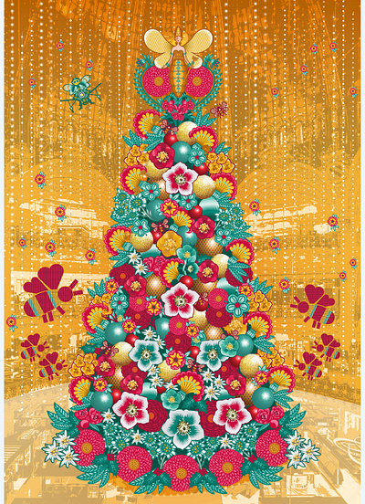 Visualization sketch for the Galeries Lafayette 2019 christmas galeries lafayette hive holiday illustration paris qcassetti queen queen bee queenbee tree