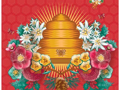 Christmas Beehive for the Galeries Lafayette Christmas 2019 2019 beehive bees christmas floral florals flowers frost icon illustration qcassetti snow