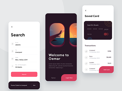 Flight ticket App app credit card credit cards dashboard filght illustrations login onboarding payment plane search ticket ui