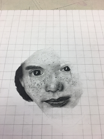 Portrait face grid kid pencil portrait prismacolor