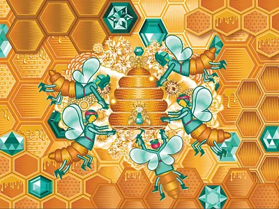 Visualization of Christmas Crown Vitrine with Marionettes beehive bees crown galeries lafayette gold illustration new york paris qcassetti red retail team trumansburg visualization