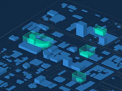 Rendered City Map with Highlighted Buildings 3d cinema4d city map