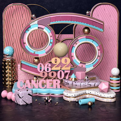 Cancer 3d 3d art 3dgraphics 3dscene astrology blue c4d cinema4d design illustration moon motion octane octanerender pink render rendering typogaphy zodiac zodiac sign