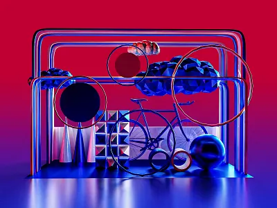 Red and Blue 3d 3d art abstract abstract art abstraction adobe dimension bicycle blue cloud design dimension gate illustration red redshift shape