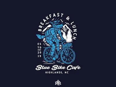 BLUE BIKE CAFE adventure art artwork cafe cycle cycling design drawing fixedgear fixie food illustration lounge merch merch design merchandise nature restaurant vintage wolf