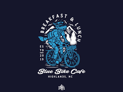 BLUE BIKE CAFE adventure art artwork cafe cycle cycling design drawing fixedgear fixie food illustration lounge merch merch design merchandise nature restaurant vintage wolf