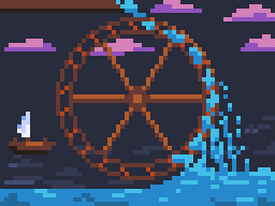 Waterwheel. Day #6 art challenge daily day illustration pixel pixel art