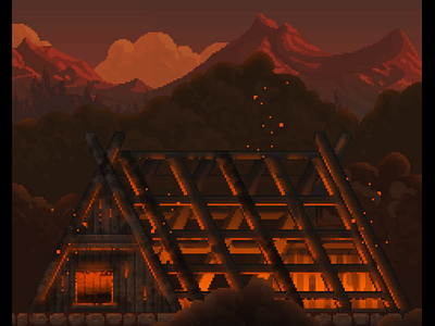 BURNING SHELTER 16bit 8bit 8bitart artwork background design fire game game design gameart gamedev indiedev interface pixel art pixelart pixelartist shelter tilemap tileset wallpaper