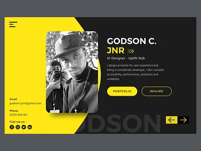 Portfolio black dark mode dark theme design mockup portfolio portfolio design portfolio site portfolio website ui user interface user interface design website yellow