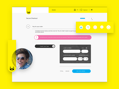 Jouissance card checkout checkout page clean designer happiness secure web web design website yellow