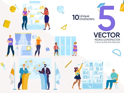 People Vector Constructor body cartoon character constructor create design face gesture guy illustration isolated man pack person pose set student style various wear