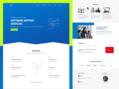 Website UI blue it landing page listing simple software development testimonial ui ux webdesign