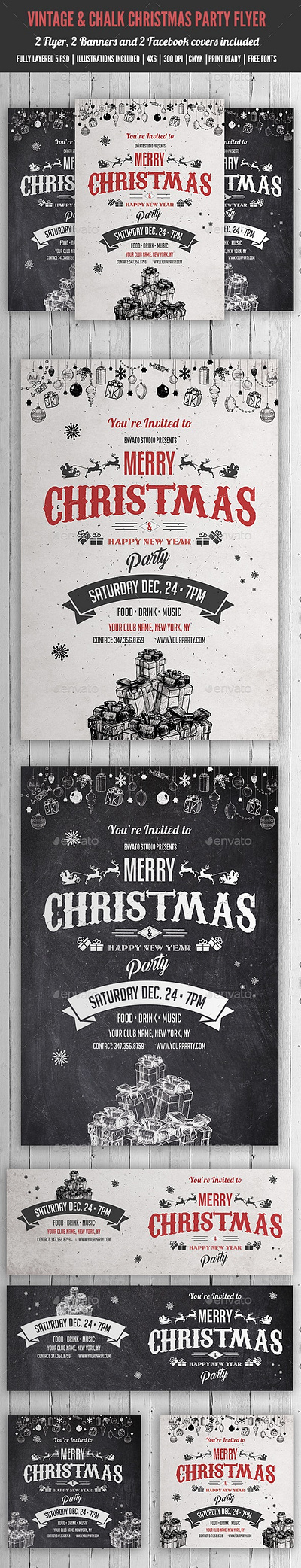 Vintage Christmas Flyer - Chalk Flyer christmas banner christmas card christmas chalk flyer christmas covers christmas flyer christmas party flyer christmas vintage flyer design invitation invitation card