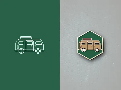 Retro Van | Enamel Pin color design enamelpin gold green grey icon illustraion illustration art logo minimal pin retro vector vintage vintage design vintage logo