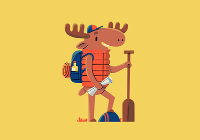 Adventurer moose adventure adventurer animal animal illustration backpack canoe cartoon cartoon character characterdesign colorful digital digital art digitalillustration flat flat illustration flatdesign illustration moose procreate yellow