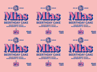 Mias Beerthdaycake beer beer art beer branding beer label birthday cake label labeldesign munnen munnenhembryggeri raspberry sour beer typography