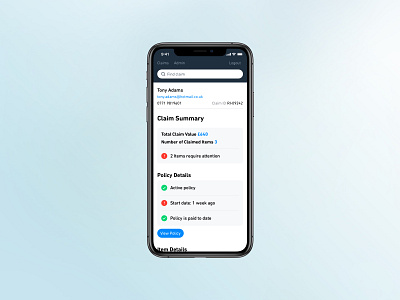 Claim Summary ui ui design ux