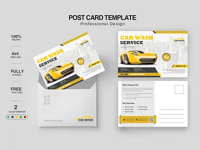 Car Servicing Postcard Design branding clean design flyer identity illustration illustrator lettering logo postcard design postcards typography