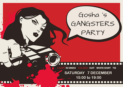 Flayer for gangsters party crad invite party