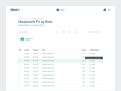 Hlaup.is preview clean data filter table ui ui interaction