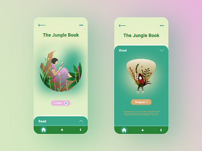 Audiobooks App app application audiobook audiobooks book books clean custom dailyui flatdesign girl green indonesia jungle pink read reading ui ux