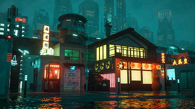 Cyberpunk Street 3d 3d art 3d modeling animation c4d design octane