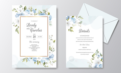 Beautiful Floral Wreath Wedding Invitation Card Template anniversary artistic artwork background beautiful blossom border bouquet card celebration ceremony date decoration decorative design elegant element floral lily navy