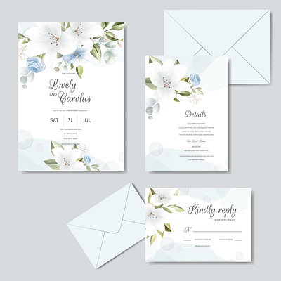 Beautiful Floral Wreath Wedding Invitation Card Template anniversary artistic artwork background beautiful blossom border bouquet card celebration ceremony date decoration decorative design elegant element floral lily navy