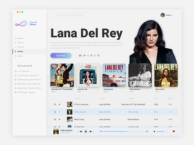 Music player app artist design design interface figma lana del rey minimal minimal app music music player player ui playlist shot song sound ui ui design uidesign uiux ux design