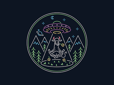 Meditation Elevation abduction badge cow glowing illustrator logo meditation neon neon light space ufo yoga yoga pose