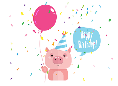 Birthday animals baloon birthday card celebration cute animal cute fun funny illustration piggy pink pig pink unicorn unicorn vector illustration