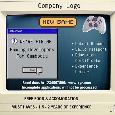 Retro Style UI for a Game Developer Job branding design graphic design ui