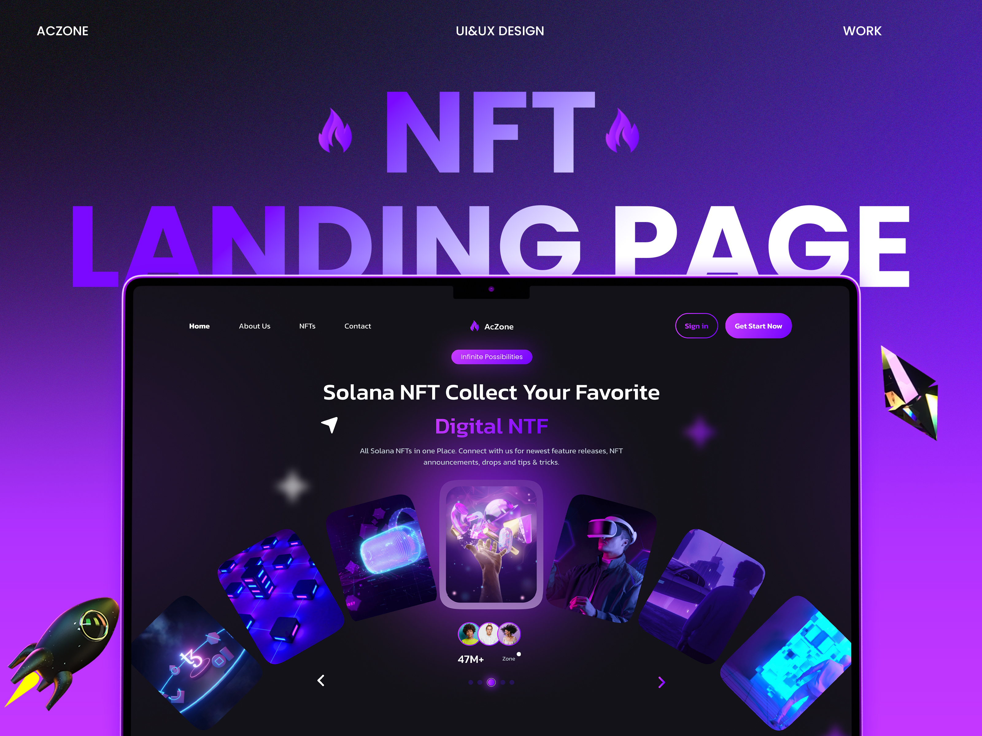 Solana NFT Landing Page ac aczone animation branding landing page nft solana ui uiux
