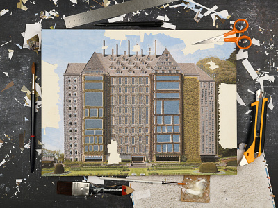 Abbotswood, wip architecture building illustration paper paper collage