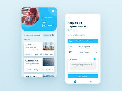 Friendly Place - Profile & Request Improvement clean clean ui design disabilities disability disable disabled friendly mobile mobile app mobile ui modern people product design social social app ui uidesign ux ux design