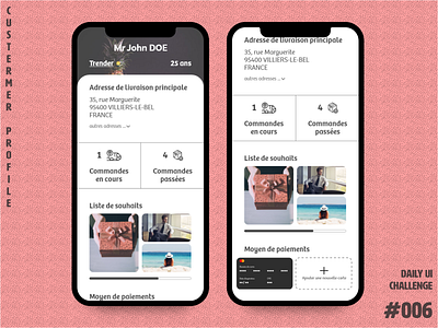 Daily UI Challenge 006 - Customer Profile adobe xd app design customer profile daily 100 challenge daily ui daily ui 006 ecommerce frenchie illustrator ios iphone x trendibbean uidesign uxdesign