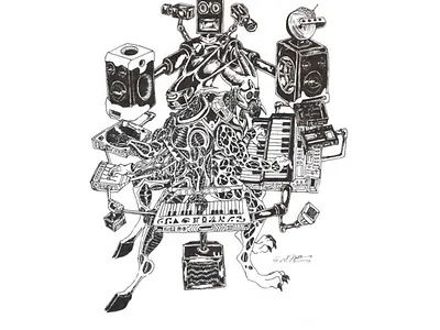 Biomechanique #27 electronic duo giger inspired traditional drawing