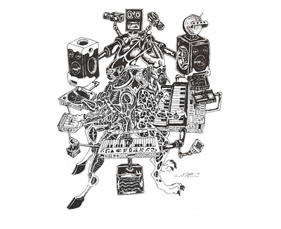 Biomechanique #27 electronic duo giger inspired traditional drawing