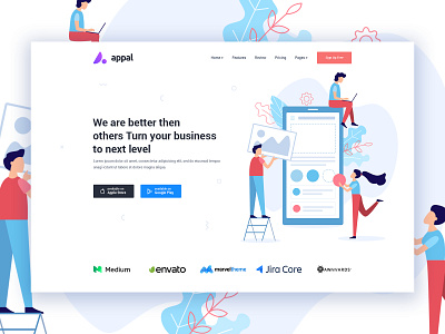 app landing (hero) header concept #1 agency app header concept hero image illustration landing page marketing software startup ui ui design ux