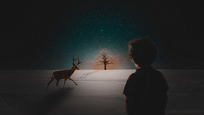 The boy and impala go to the magic tree. alter ego boy gazelle impala manipulation photoshop star tree