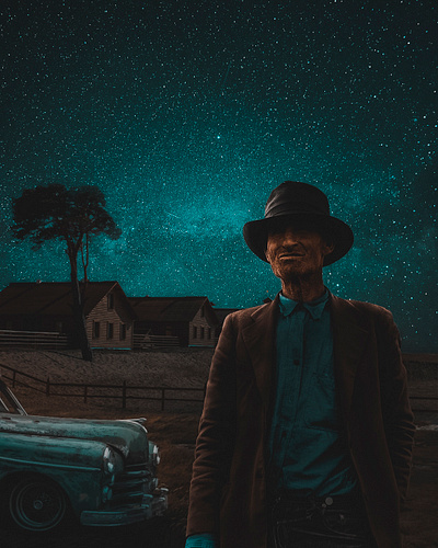 The man under stars design graphic design manipulation photoshop teal orange