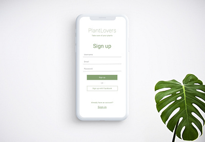 Registration Screen for Mobile App PlantLovers app design flat green login minimal plant app plants registration registration form ui ux web