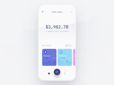 Cryptocurrency wallet app banking card crypto cryptocurrency finance financial investing investments ios minimal minimalist mobile mono white white space