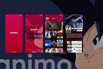 Animo - An Anime Streaming App anime anime app design logo mobile app mobile app design mobile ui ui ux