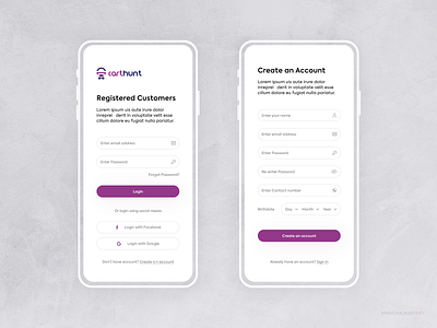 CartHunt | Onboarding Screen | Login | Signup #3 2020 animation app design designs happynewyear illustration login form newyear photoshop redesign register register form registration form ui uiux website