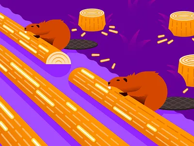 Logging with C# beaver bite carving chewing gradient illustration illustrator language logging logs programming river shore vector