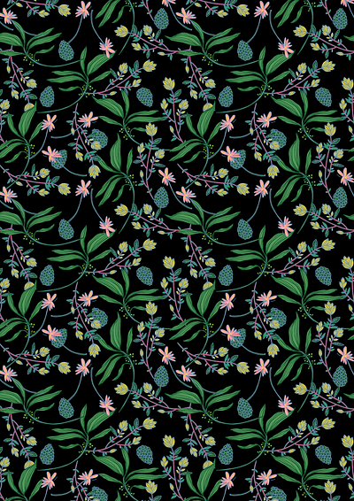 Dark Flora botanical floral illustration pattern seamless